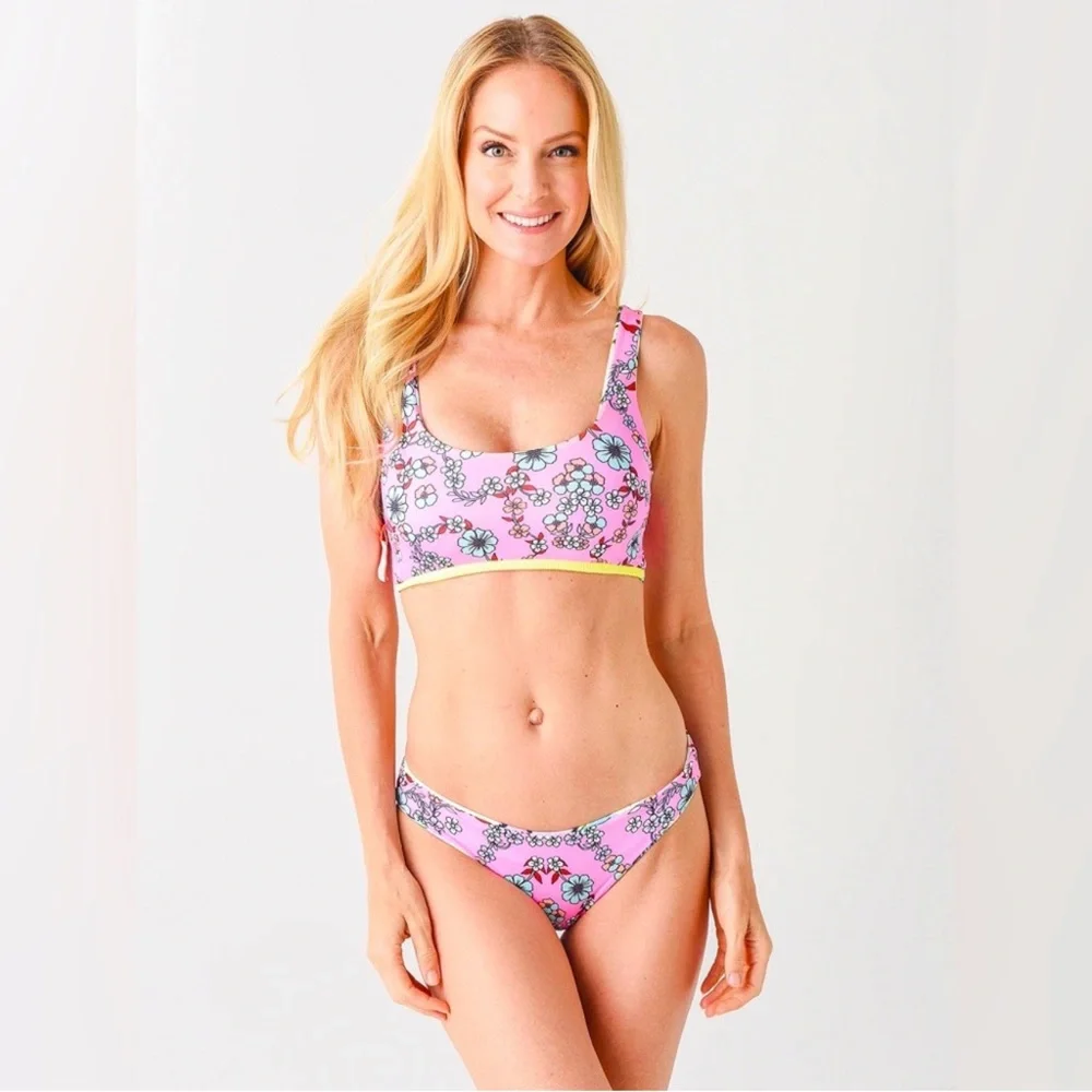Maaji Floral Bikini Top in Cream and Blue